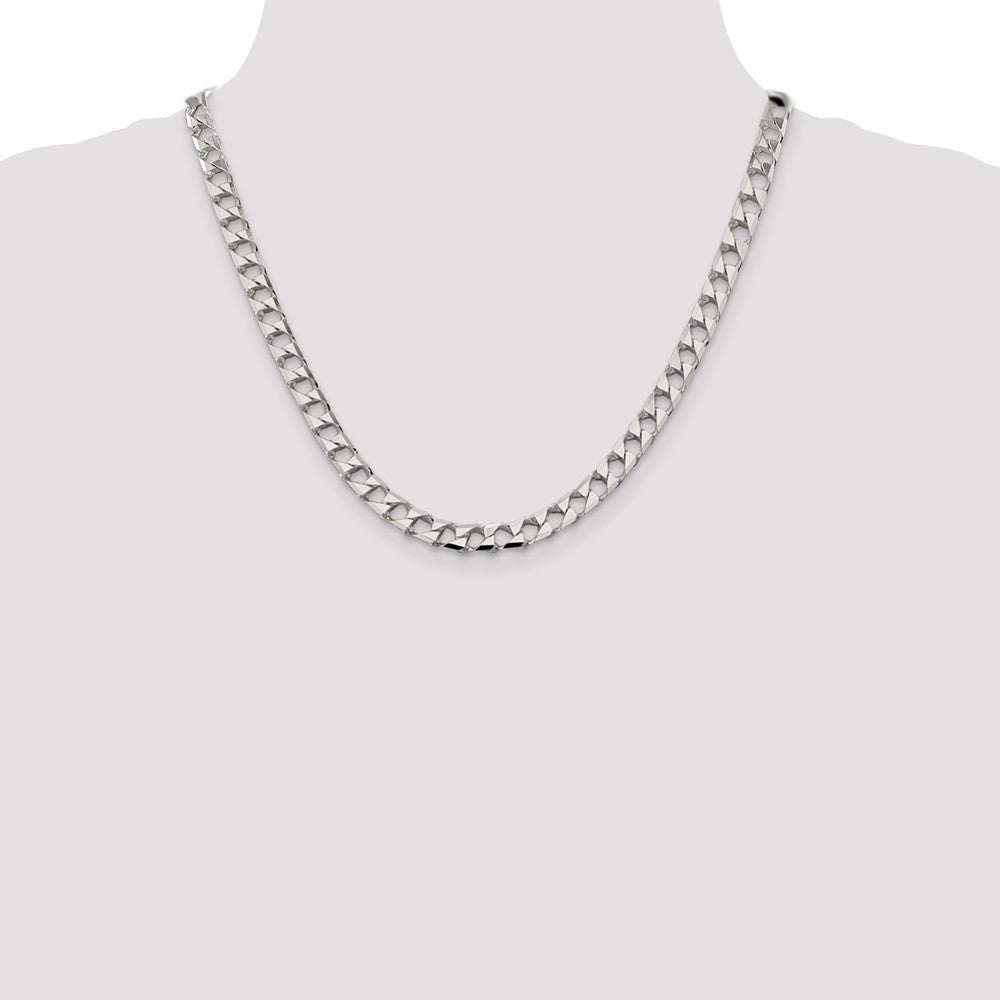 Sterling Silver 7.2mm Diamond-Cut Square Curb Chain Necklace 20"
