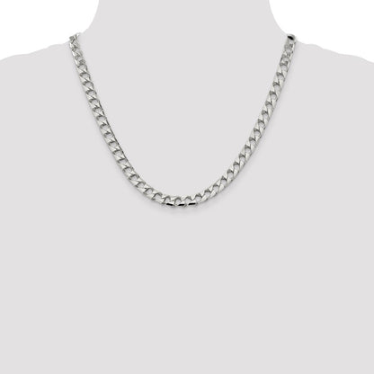 Sterling Silver 7.2mm Diamond-Cut Square Curb Chain Necklace 20"