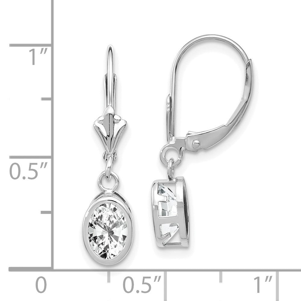 14k White Gold 7x5mm Oval Cubic Zirconia Leverback Dangle Earrings
