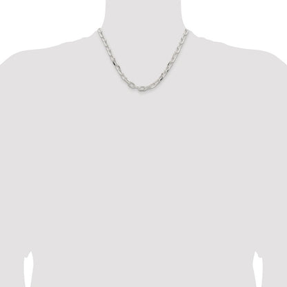 Sterling Silver 7.5mm Diamond-cut Long Link Cable Chain Necklace 18"
