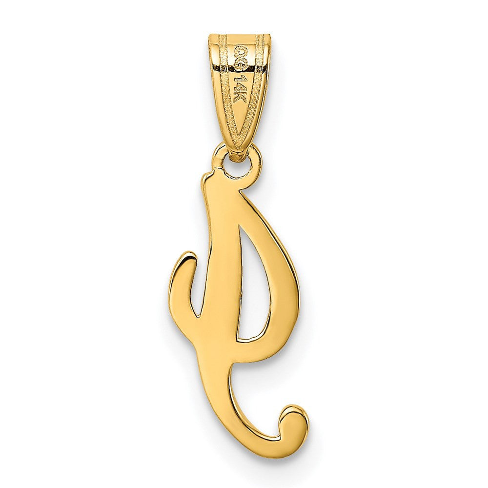 14k Yellow Gold Script Letter I Initial Pendant