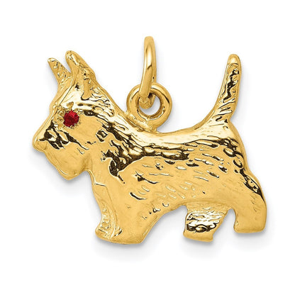 14k Yellow Gold Ruby Eye Scottie Dog Charm Pendant