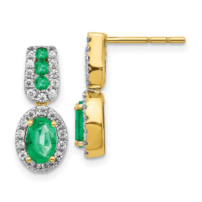 14k Yellow Gold 1/3Ct Diamond and Emerald Drop & Dangle Earrings