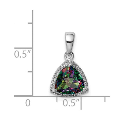 Sterling Silver Rhod-plated Trillion Mystic Fire White Topaz Pendant