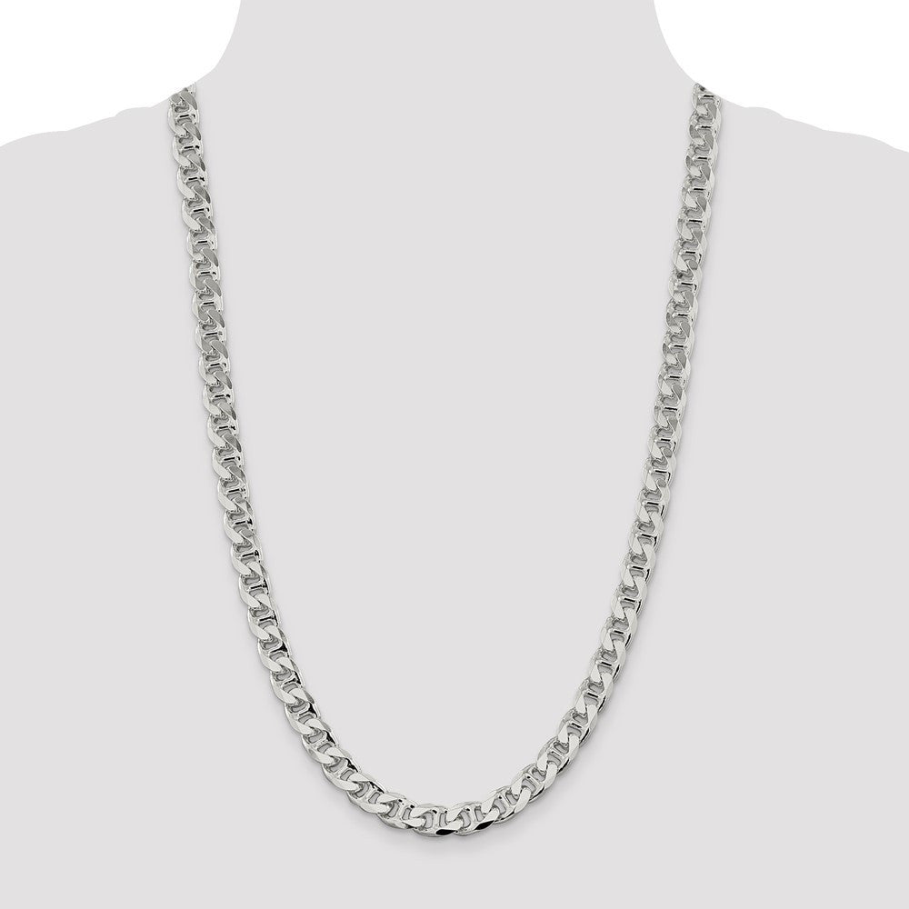 Sterling Silver 9mm Diamond-Cut Flat Anchor Curb Chain Necklace 26"
