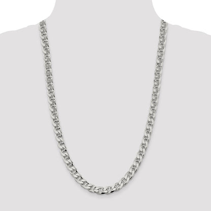 Sterling Silver 9mm Diamond-Cut Flat Anchor Curb Chain Necklace 26"
