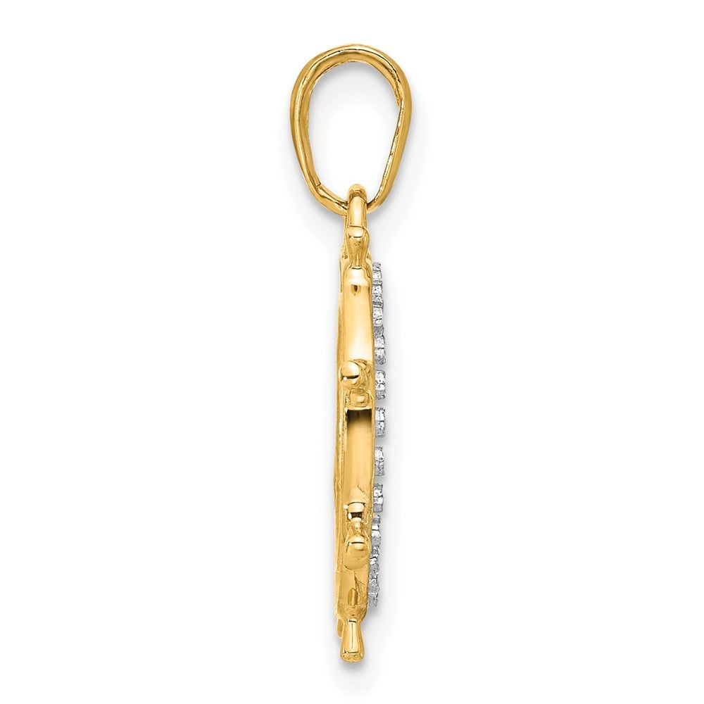 14k Yellow Gold and White Rhodium Diamond-Cut Ship's Wheel Pendant