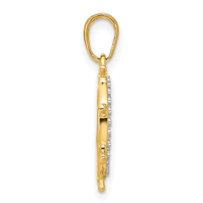 14k Yellow Gold and White Rhodium Diamond-Cut Ship's Wheel Pendant