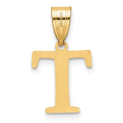 14k Yellow Gold Polished Etched Letter T Initial Pendant