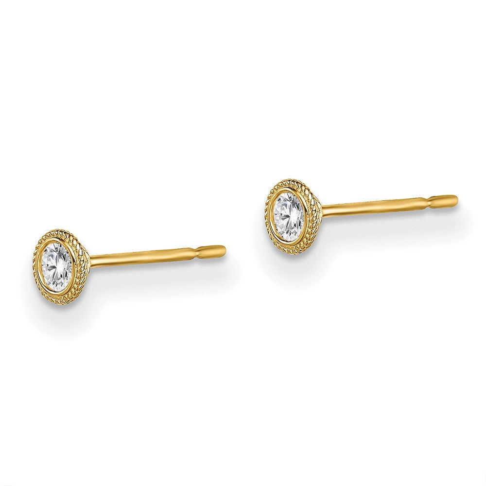 14k Yellow Gold Round CZ Milgrain Bezel Stud Earrings