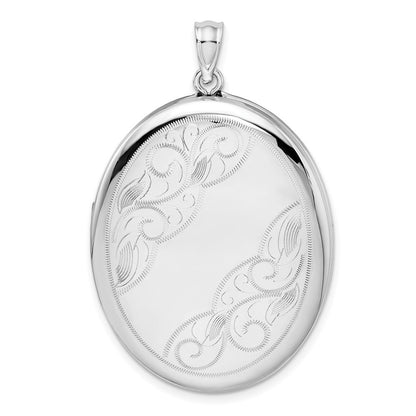 Sterling Silver Rhodium-plated W/ Side Swirls 34mm Oval Locket Pendant