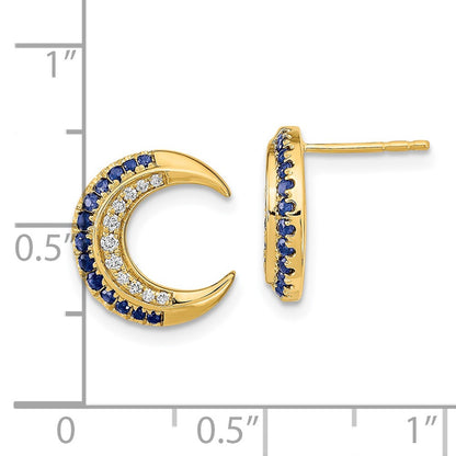14k Yellow Gold Polished Moon Sapphire and Diamond Stud Earrings