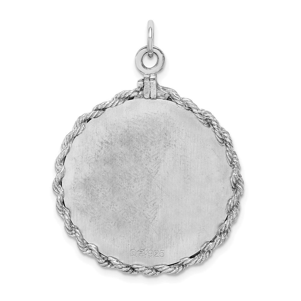 Sterling Silver Rhodium-plated 25th Anniversary Disc Charm Pendant