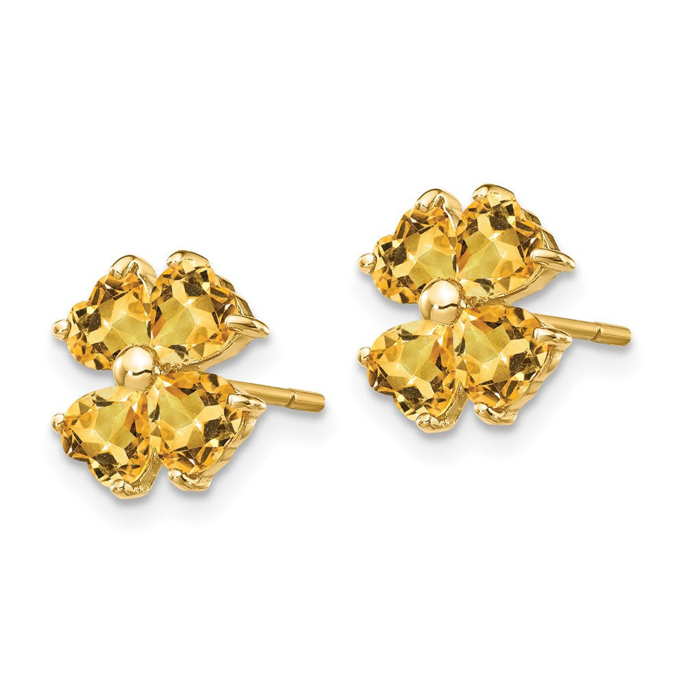 14k Yellow Gold Heart-shaped Citrine Flower Stud Earrings