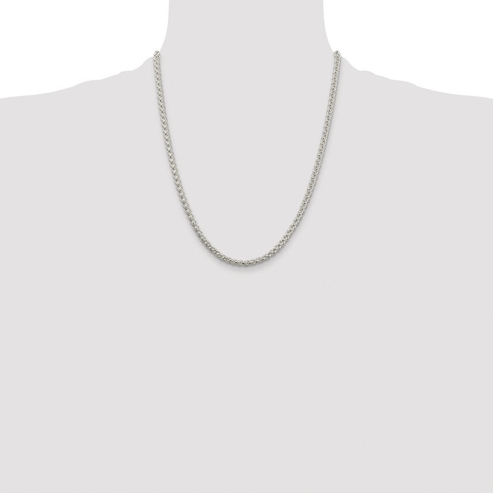 Sterling Silver Rhodium-plated 4mm Round Spiga Chain Necklace 22"