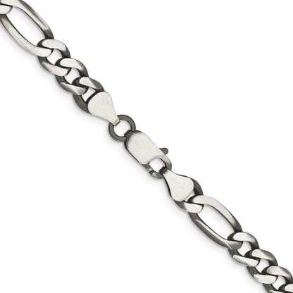 Sterling Silver Antiqued 6.5mm Figaro Chain Necklace 22"