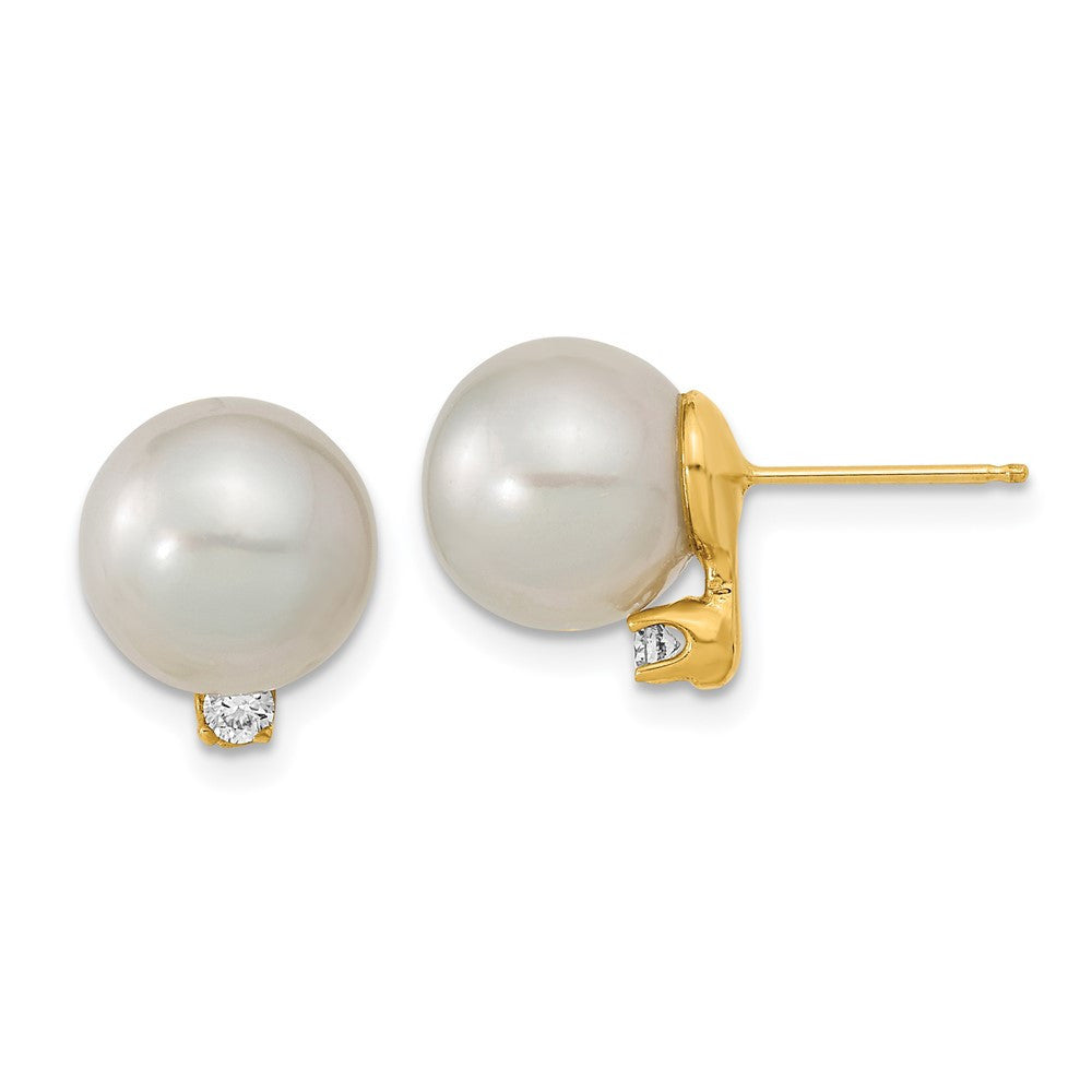 14k Yellow Gold 10mm South Sea Saltwater Cultured Pearl & Diamond Stud Earrings