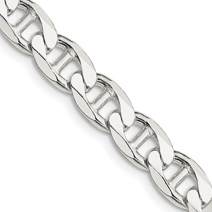Sterling Silver 7.4mm Diamond-Cut Flat Anchor Curb Chain Necklace 24"