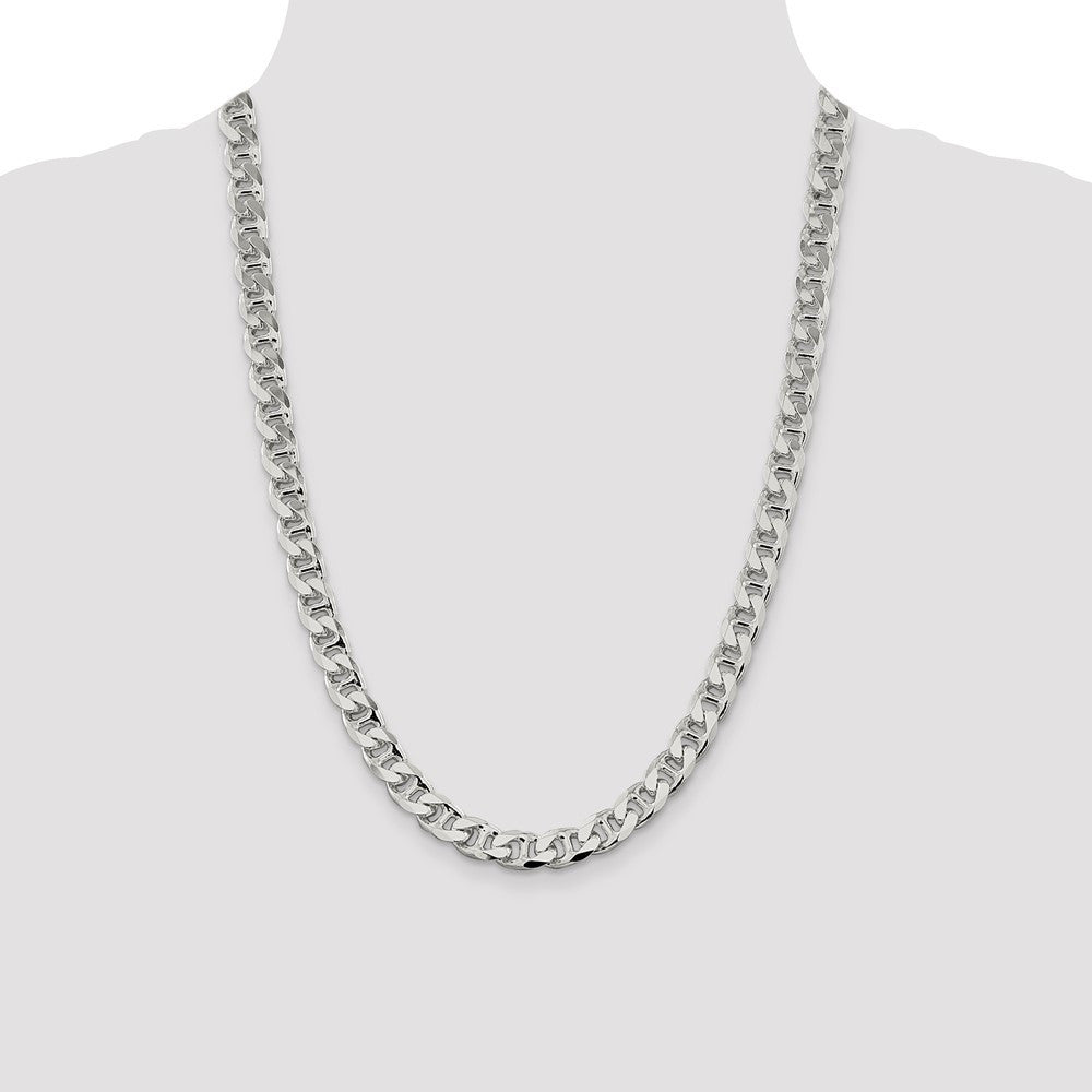 Sterling Silver 9mm Diamond-Cut Flat Anchor Curb Chain Necklace 24"