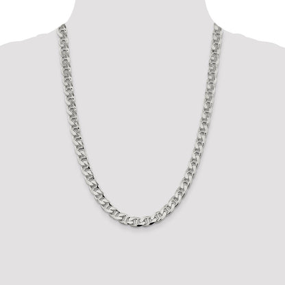 Sterling Silver 9mm Diamond-Cut Flat Anchor Curb Chain Necklace 24"