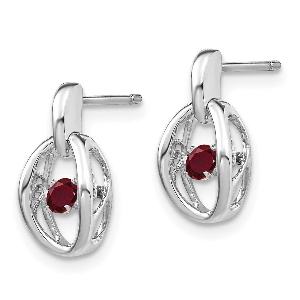 Sterling Silver Rhodium Plated Lab Created Ruby Dangle Earrings