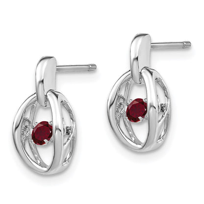 Sterling Silver Rhodium Plated Lab Created Ruby Dangle Earrings