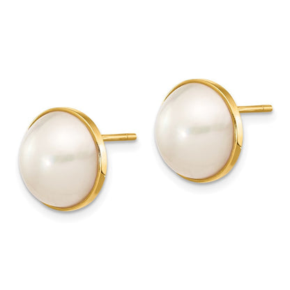 14k Yellow Gold 9-10mm White Freshwater Cultured Mabe Pearl Stud Earrings