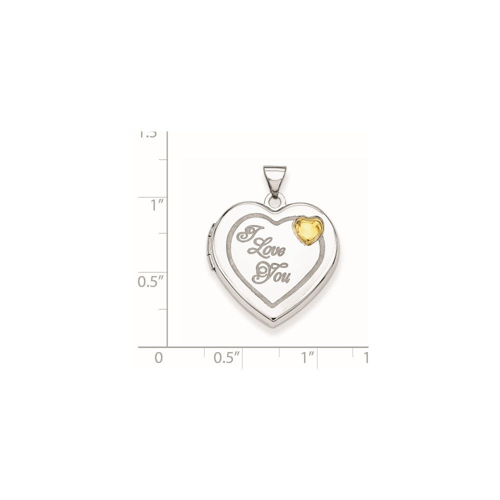 Sterling Silver Rhodium & Gold-plated 21mm I Love You Heart Locket Pendant