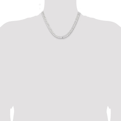 Sterling Silver 7.75mm 6 Side Diamond-Cut Flat Double Curb Chain Necklace 18"