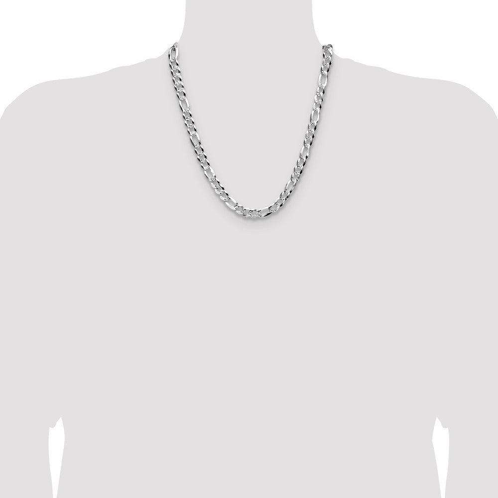 Sterling Silver 8.5mm Flat Diamond-Cut Pave Figaro Chain Necklace 22"