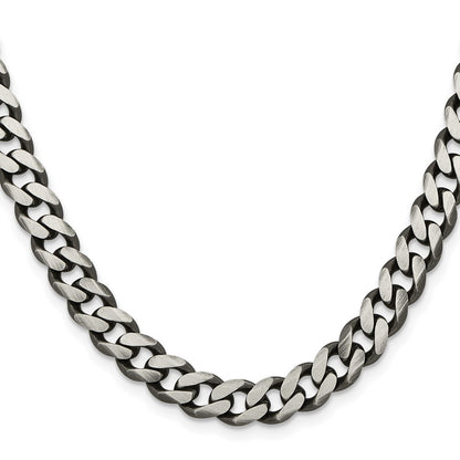 Sterling Silver Antiqued 9.3mm Curb Chain Necklace 18"