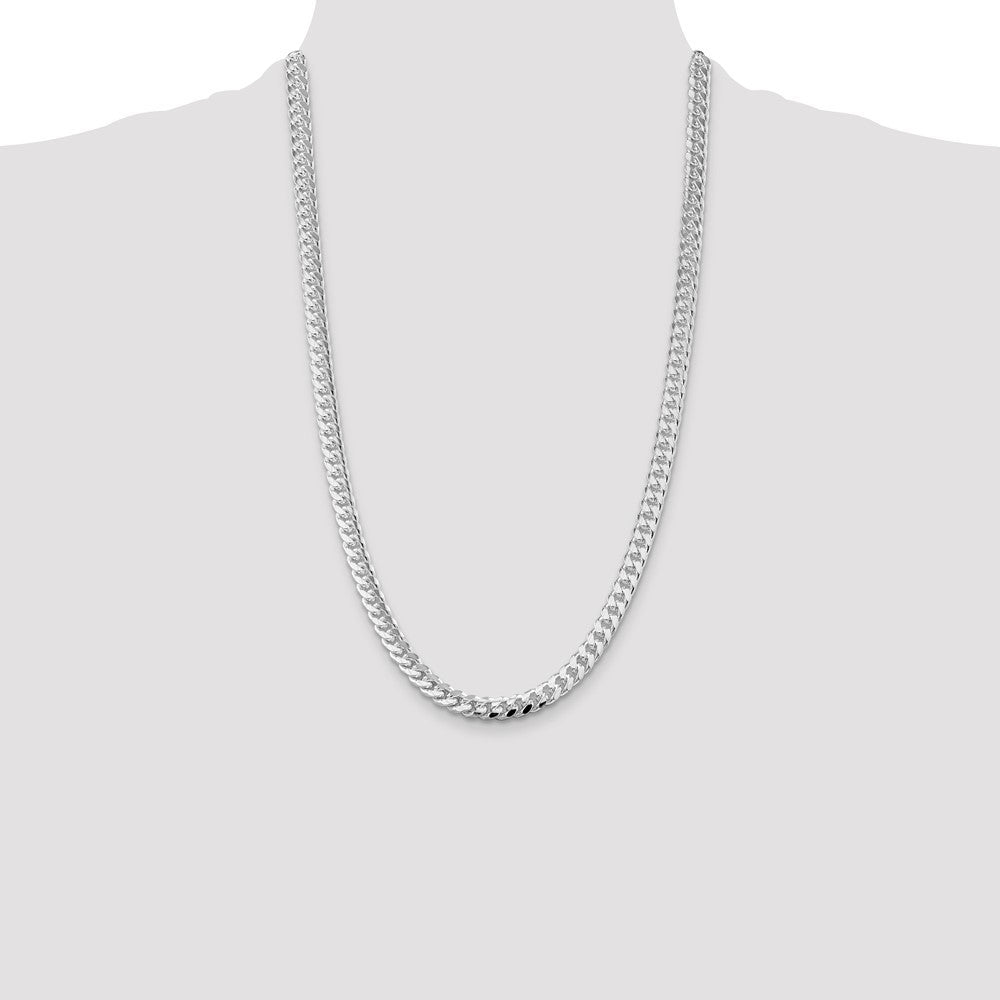 Sterling Silver 7mm Domed w/ Side Diamond-Cut Curb Chain Necklace 26"