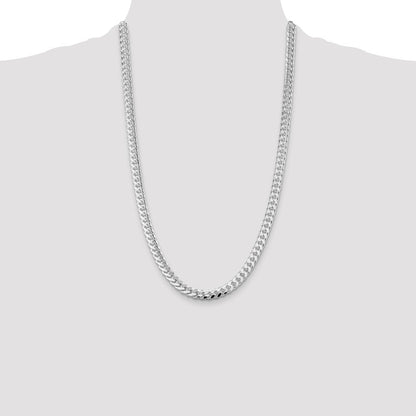 Sterling Silver 7mm Domed w/ Side Diamond-Cut Curb Chain Necklace 26"