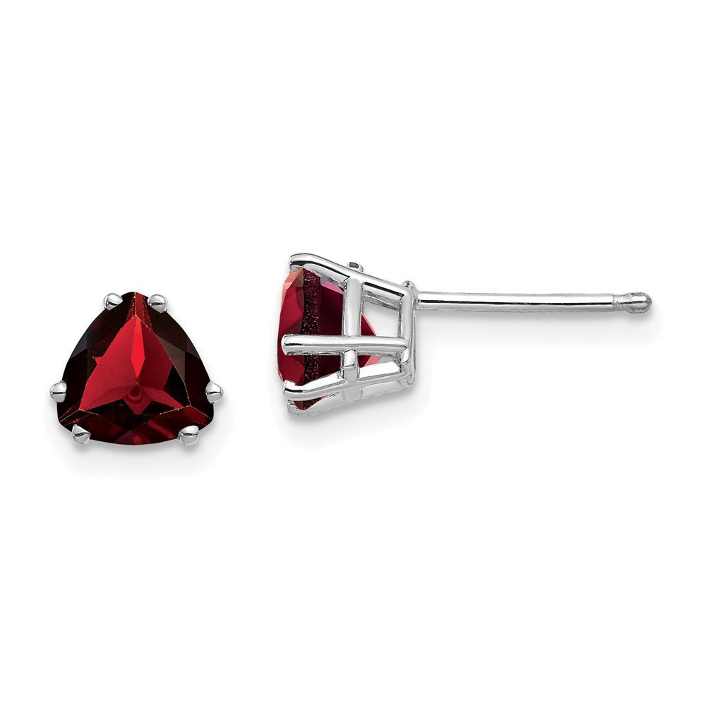 14k White Gold 6mm Trillion Garnet Stud Earrings