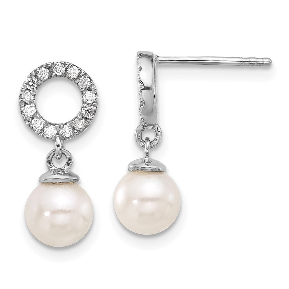 14k Gold 6-7mm Akoya Saltwater Cultured Pearl & Diamond Dangle Earrings