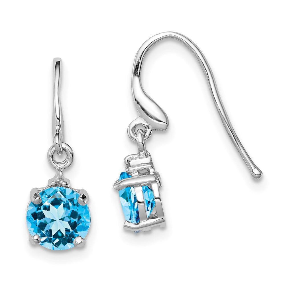 Sterling Silver Rhodium-plated Blue Topaz and Diamond Wire Dangle Earrings