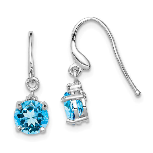 Sterling Silver Rhodium-plated Blue Topaz and Diamond Wire Dangle Earrings