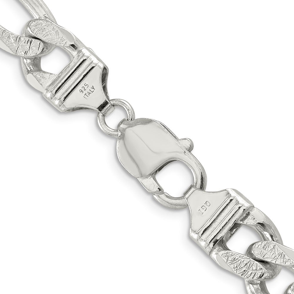 Sterling Silver 11.0mm Pav� Flat Figaro Chain Necklace 22"