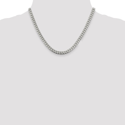 Sterling Silver 6mm Domed w/ Side Diamond-Cut Curb Chain Necklace 18"