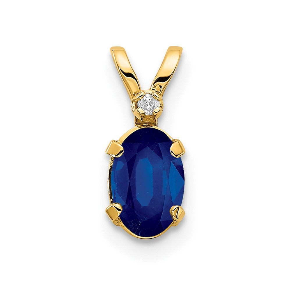 14k Yellow Gold Diamond & Sapphire Birthstone Pendant