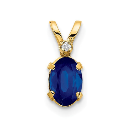 14k Yellow Gold Diamond & Sapphire Birthstone Pendant
