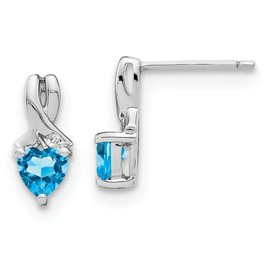 Sterling Silver Rhodium-plated Blue Topaz and Diamond Dangle Earrings