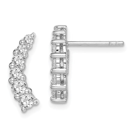 Sterling Silver Rhodium-plated Graduated CZ Curved Dangle Earrings