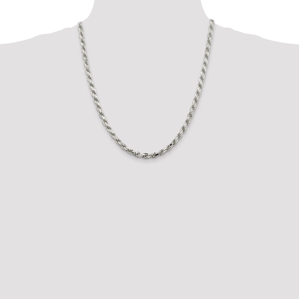 Sterling Silver 5.75mm Diamond-cut Rope Chain Necklace 22"