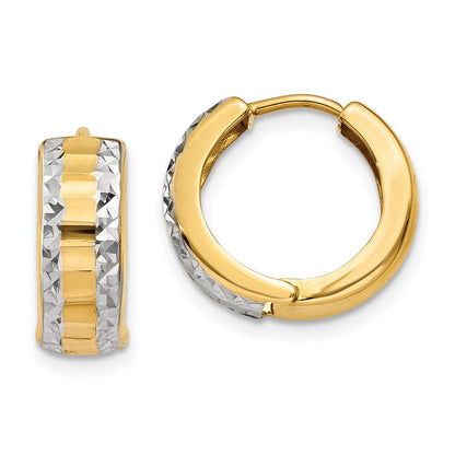 14k Yellow Gold & Rhodium Hinged Hoop Earrings