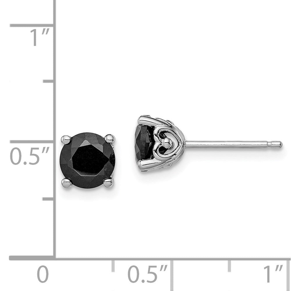 Sterling Silver Rhodium-plated 6mm Black Sapphire Stud Earrings
