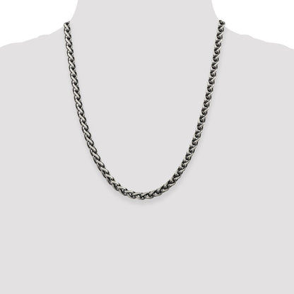 Sterling Silver Antiqued 6mm Round Spiga Chain Necklace 22"