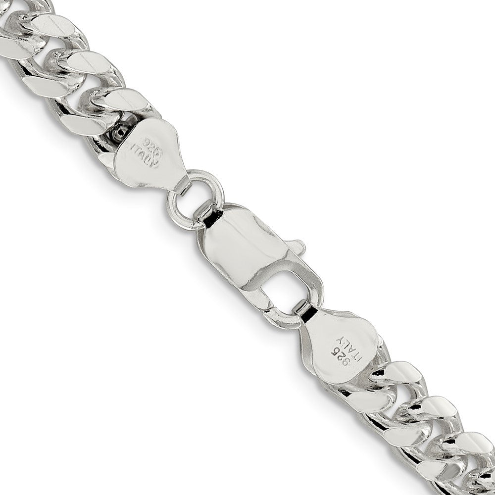 Sterling Silver 7.35mm Domed w/ Side Diamond-Cut Curb Chain Necklace 22"