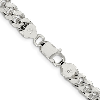 Sterling Silver 7.35mm Domed w/ Side Diamond-Cut Curb Chain Necklace 22"