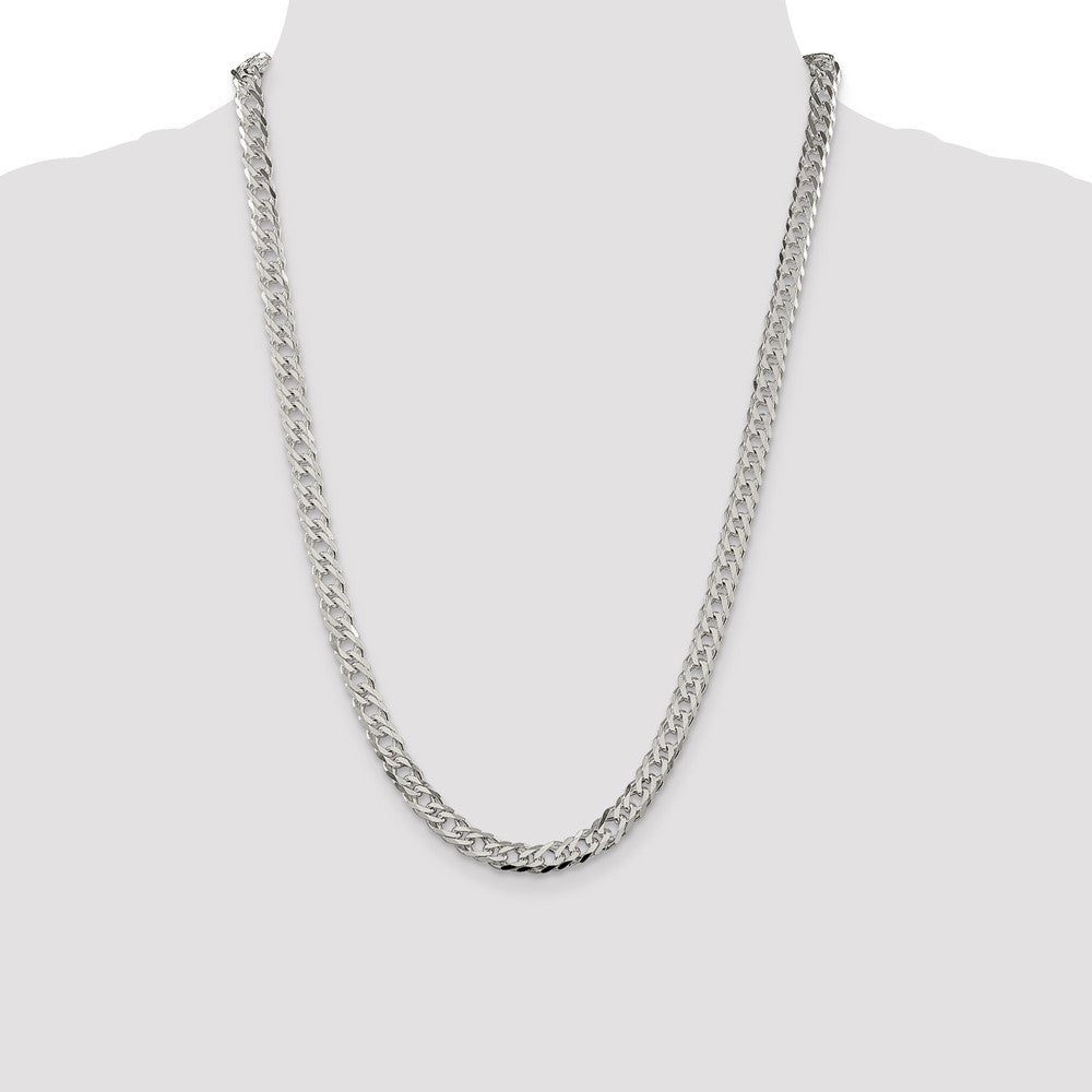 Sterling Silver 6.25mm 6 Side Diamond-Cut Flat Double Curb Chain Necklace 24"